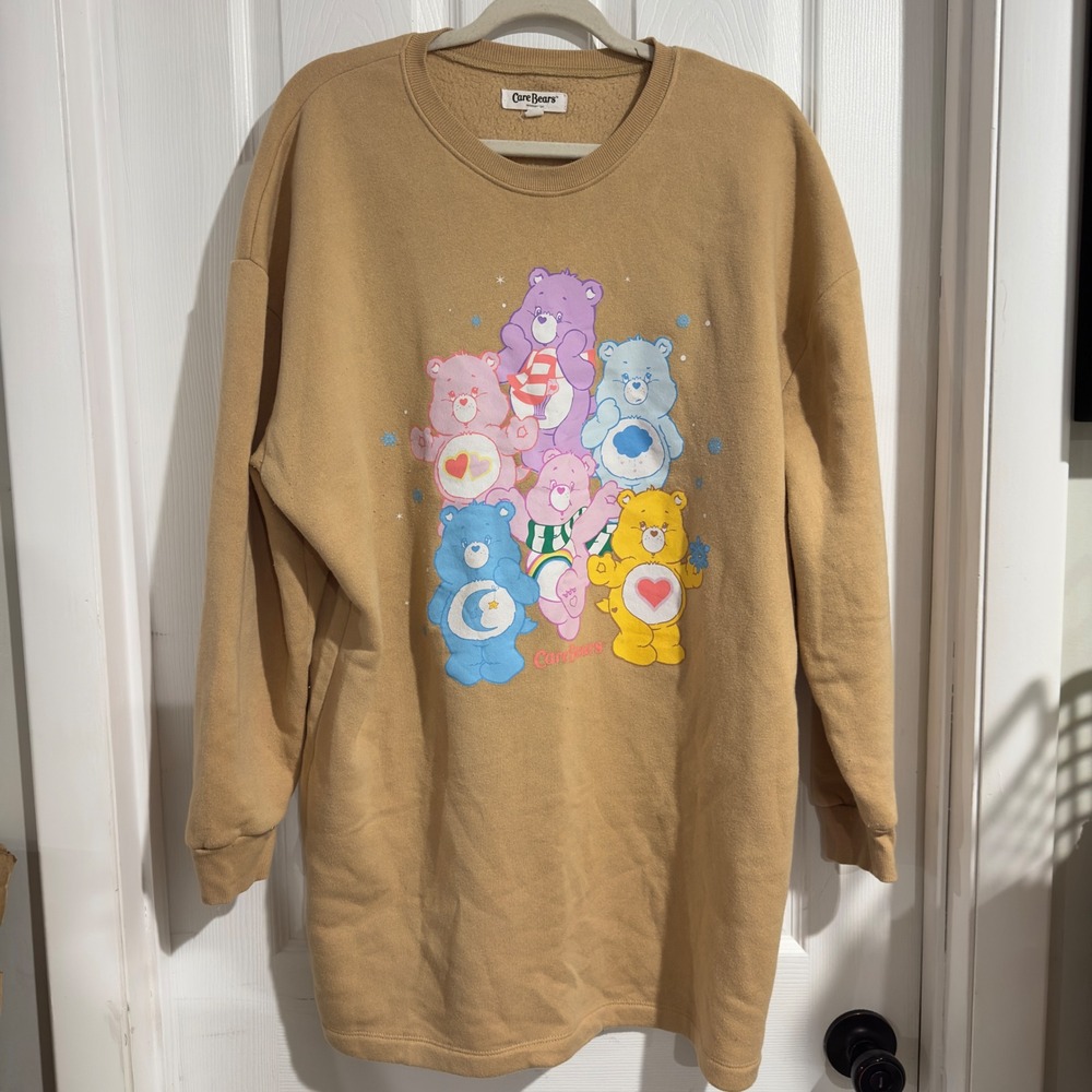Grayson Social Care Bears Graphic Sleep Shirt Tan Women Large Oversized Pullover